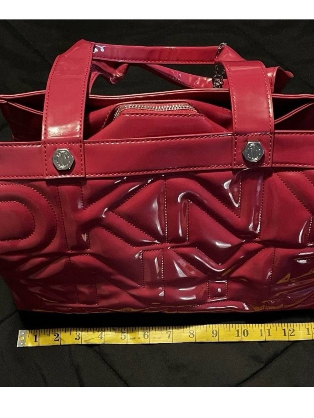 DKNY Glossy Quilted Patent Shoulder Tote in Pink